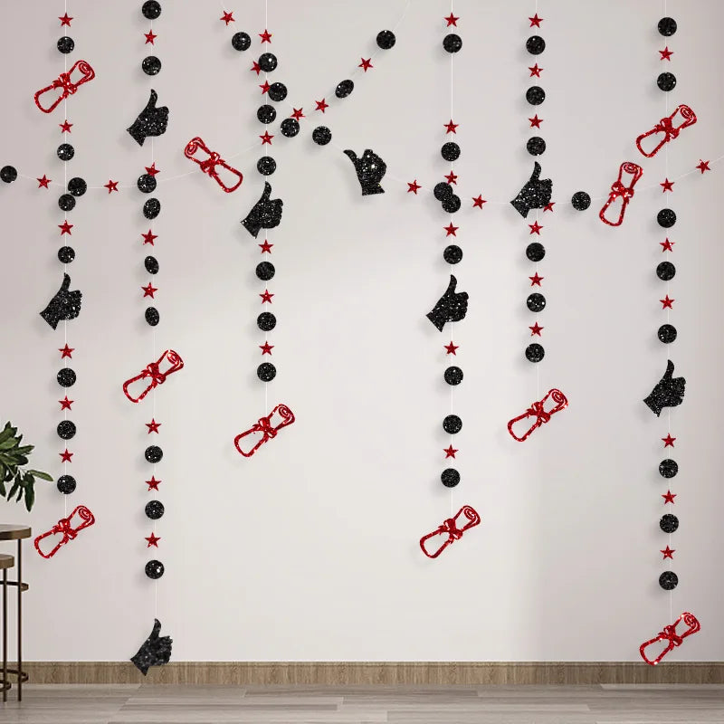4M Glitter Paper Black Gold Graduation Garlands Streamer 2025 Graduation Party Hanging Ornaments Home Decoration