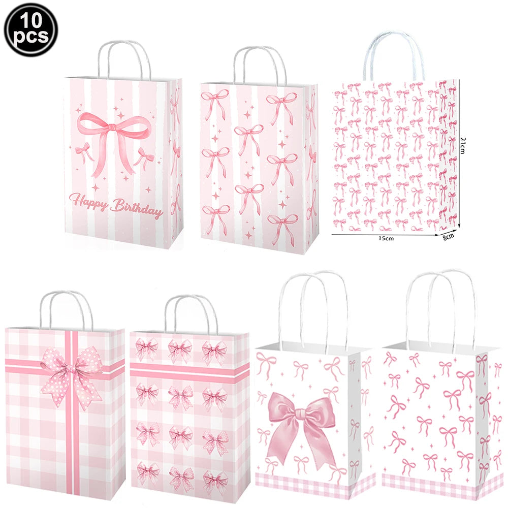 Bow Theme Party Supplies for Girl Pink Bow Cupcake Toppers Paper Drinking Straws Bridal Shower Bow Coquette Birthday Party Decor