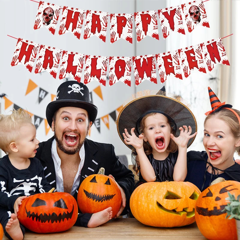 Halloween Blood Banner Paper Garland Scary Eyeball Skull Spiral Hanging Flag Halloween Party Decoration Home Haunted House Decor
