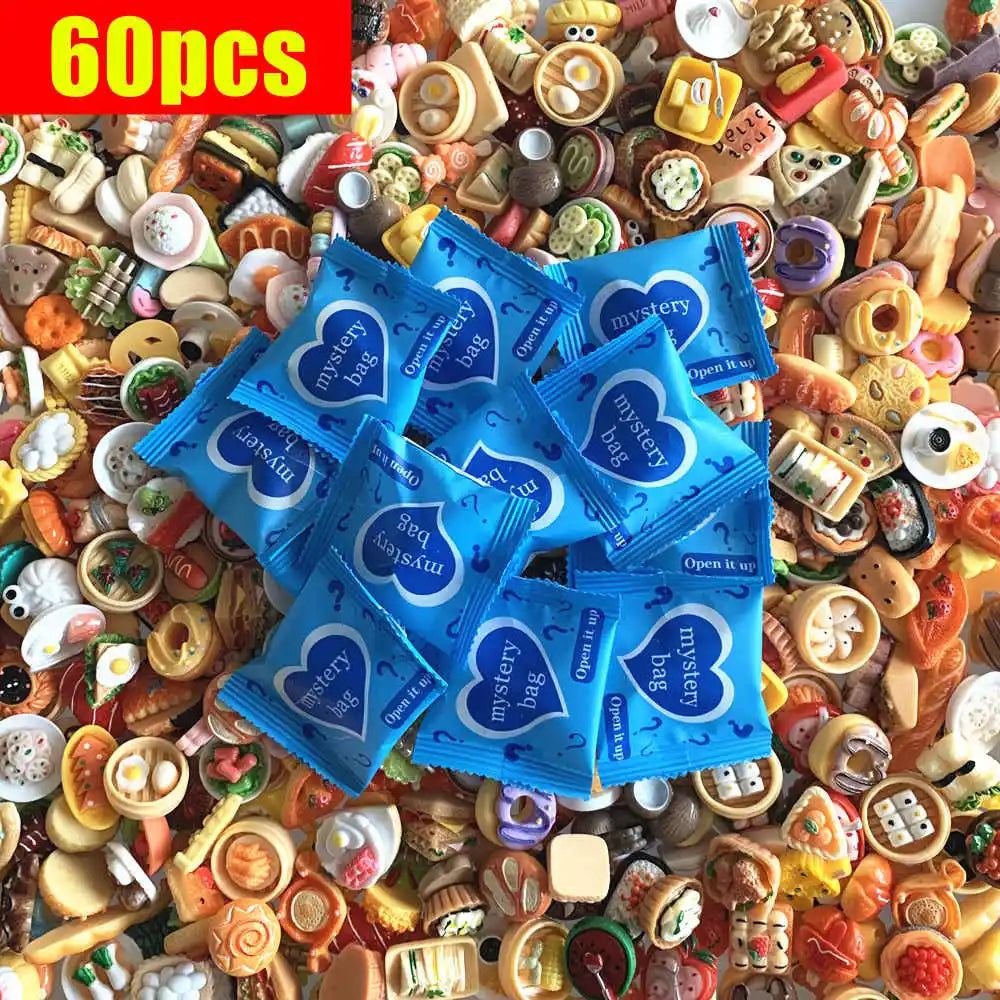 10/30/60pcs Blind Bags Mixed Styles Tiny Food Miniature Simulated Mini Food Miniature Mystery Bags for Dollhouse Decor, Gifts
