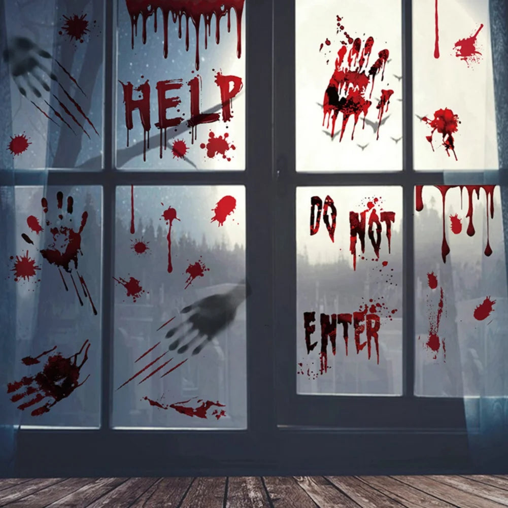 Removable Halloween Wall Stickers Horror Blood Fingerprints Window Stickers For Halloween Party Home Bar Floor Wall Decal