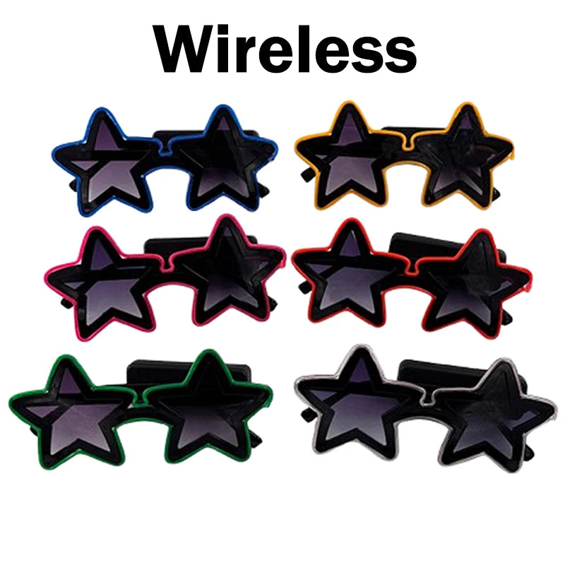Wireless EL Glowing Party Glasses LED Light Up Five Stars Glasses Birthday Wedding Halloween Supplies Night Club Disco Props