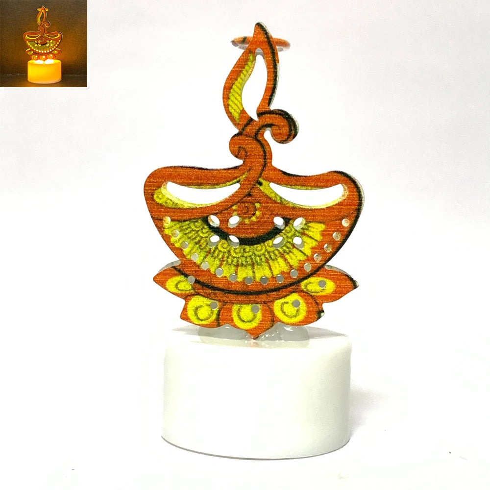 Diwali Diya Decor LED Candle Light, Hindu, Deepavali Festival, Night Light, Battery Powered, Art, 10 Pcs