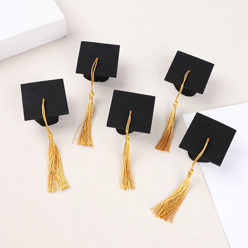 5/10pcs Felt Bachelor Hat with Tassels for Graduation Party DIY Decoration Wine Bottle Topper Graduate Mini Cap Candy Gift Boxes
