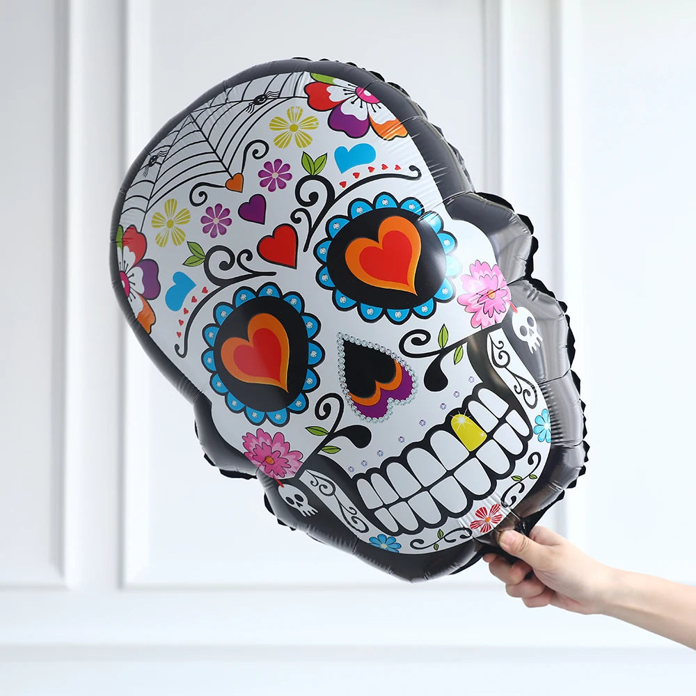 142pcs Fiesta Mexico Day of The Dead Theme Balloon Garland Arch Kit Multicolor Skull Foil Balloon Mexican Photography Backdrop