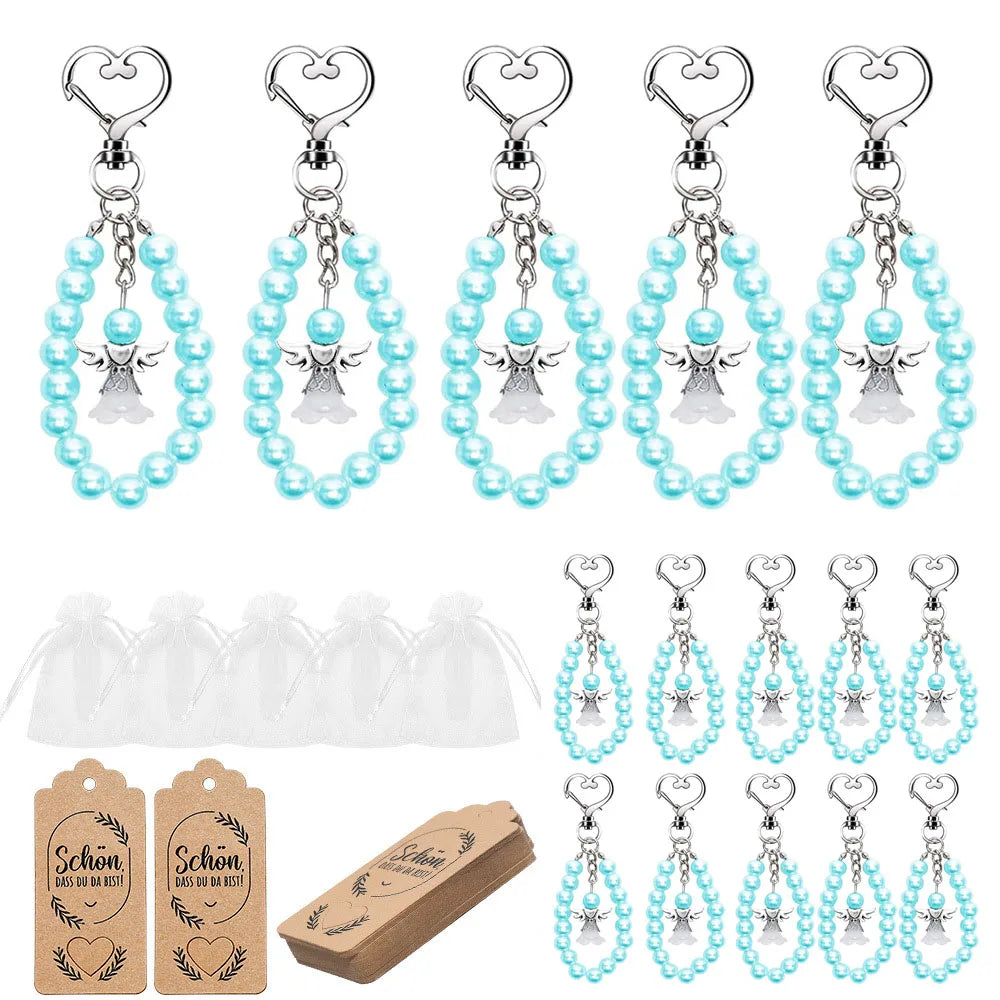 50/20 Sets Cute Angel Keychains with Favor Boxes and Thank You Cards Baptism Bridal Shower Wedding Gender Reveal Party