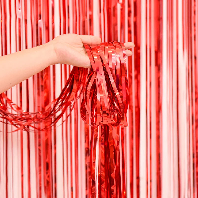 Valentine's Day Backdrop Curtains Glitter Gold Tinsel Fringe Foil Curtain Birthday Wedding Decoration Adult Anniversary Decor
