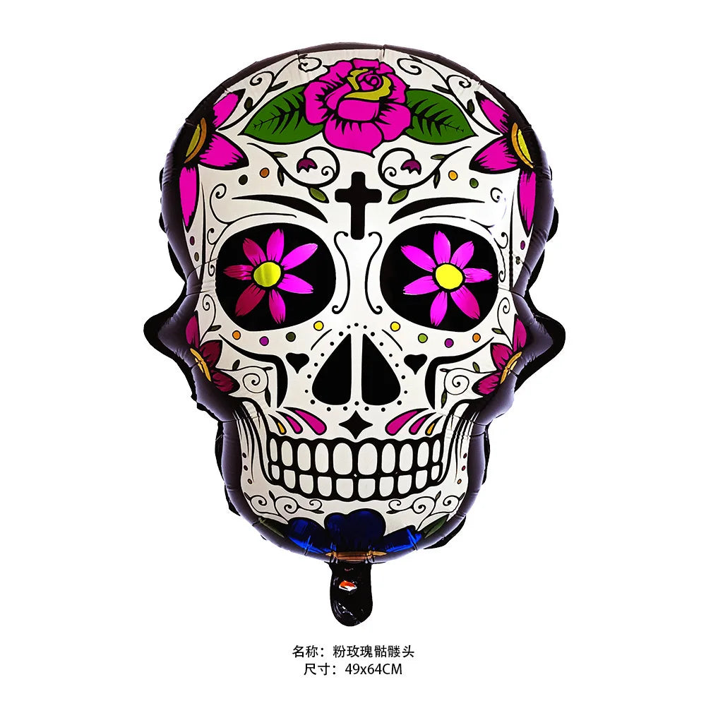 Fiesta Mexico Day of The Dead Theme Balloon Garland Arch Kit Multicolor Skull Foil Balloon Mexican Photography Backdrop