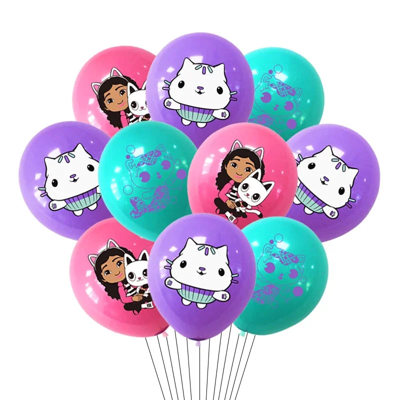 10/15pcs 12 Inch Gabby Dollhouse Cat Latex Sequin Balloon Set Baby Shower Party Balloon Decoration Girl Birthday Party Supplies