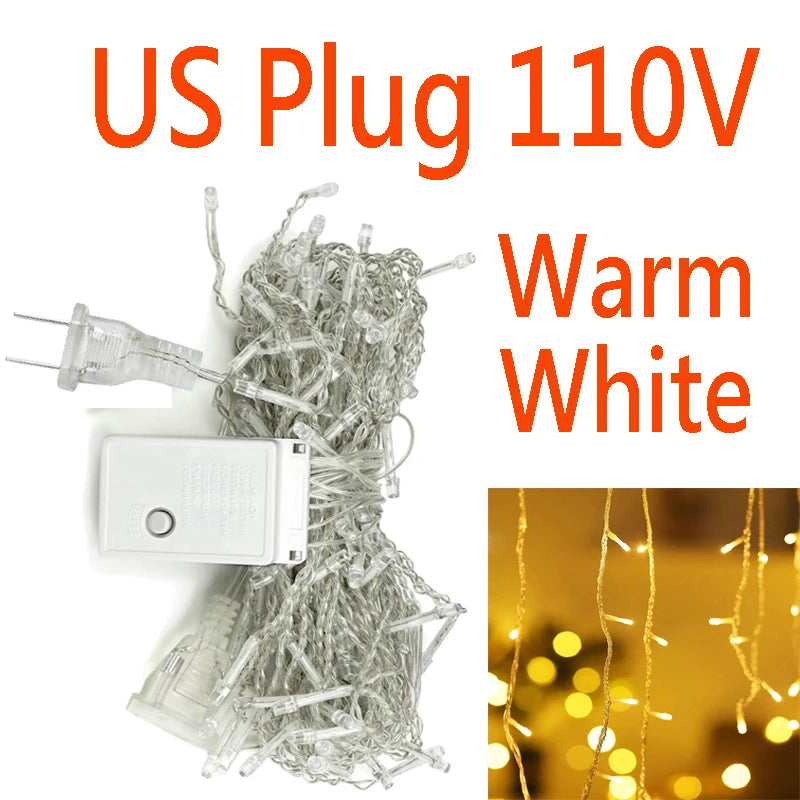 Curtain Icicle Light Indoor Outdoor Eaves Decor String Lights Garden Party Yard Christmas Decoration holiday Garlands 5m
