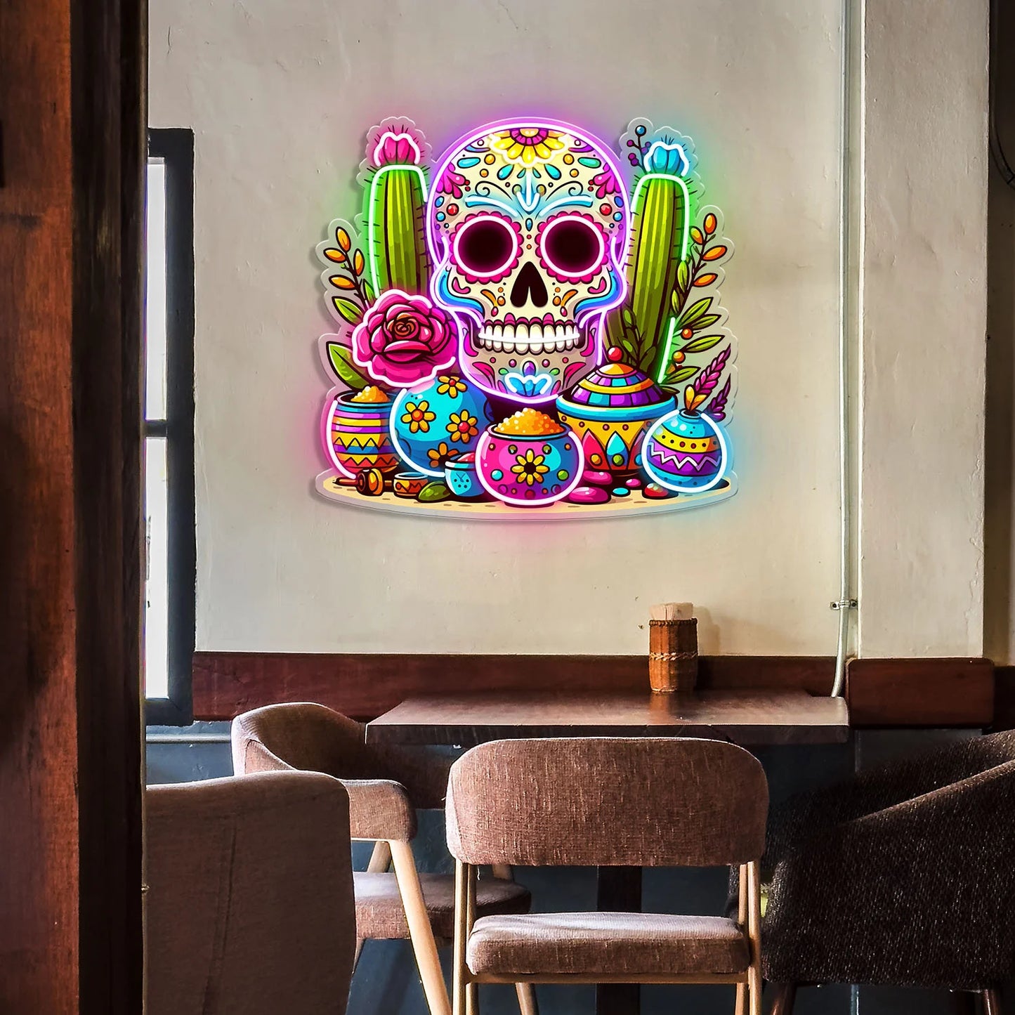 Skull Neon Sign,Sugar Skull Day Of The Dead Acrylic Neon Sign ,Mexican skull Decor ,Home Decor ,Gift to Him
