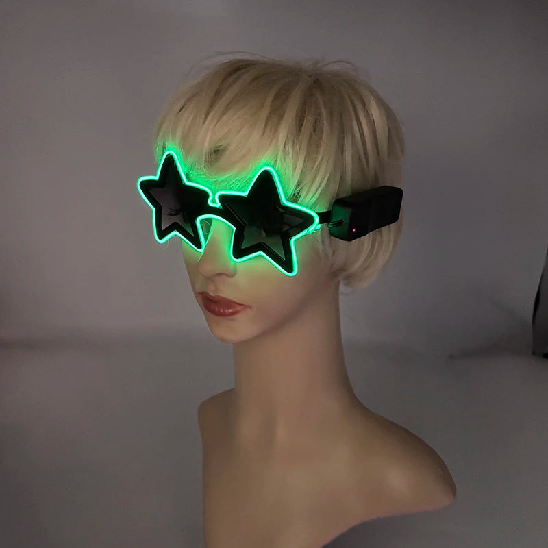 Wireless EL Glowing Party Glasses LED Light Up Five Stars Glasses Birthday Wedding Halloween Supplies Night Club Disco Props