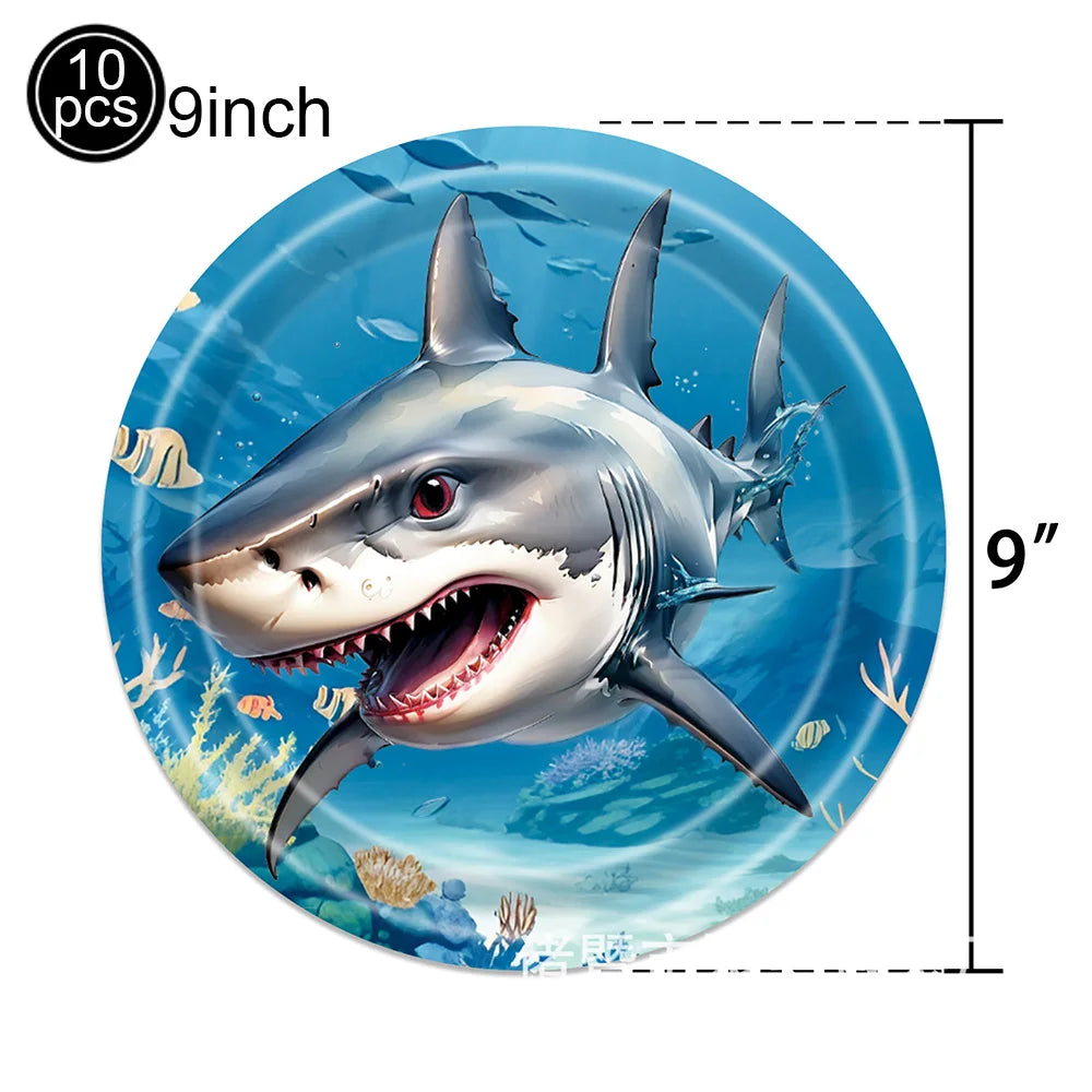 Shark Party Supplies Shark Birthday Tableware Shark Baby Shower Paper Cups Plates Napkins Ocean Shark Theme Party Decorations