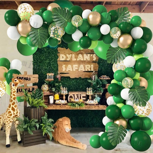 Jungle Safari Green Theme Balloon Garland Arch Kit Kids Birthday Party Metal Confetti Foil Latex Balloons Baby Shower Decoration