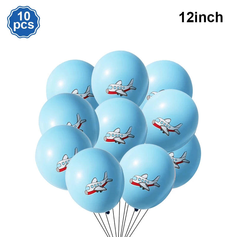 Airplane Party Decoration 12Inch Blue White Latex Balloons Big Plane Foil Cloud Balloon Set for Kids Boys Aviator Theme Birthday