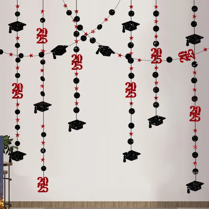 4M Glitter Paper Black Gold Graduation Garlands Streamer 2025 Graduation Party Hanging Ornaments Home Decoration