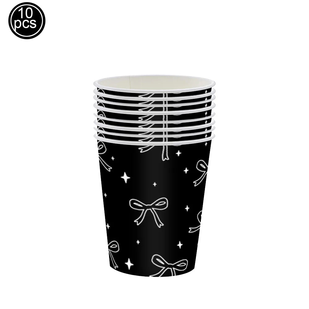 Black Bow Party Supplies Bow Birthday Party Dinner Plate Cup Napkin Toppers Bow Party Decors for Bachelorette Bridal Baby Shower