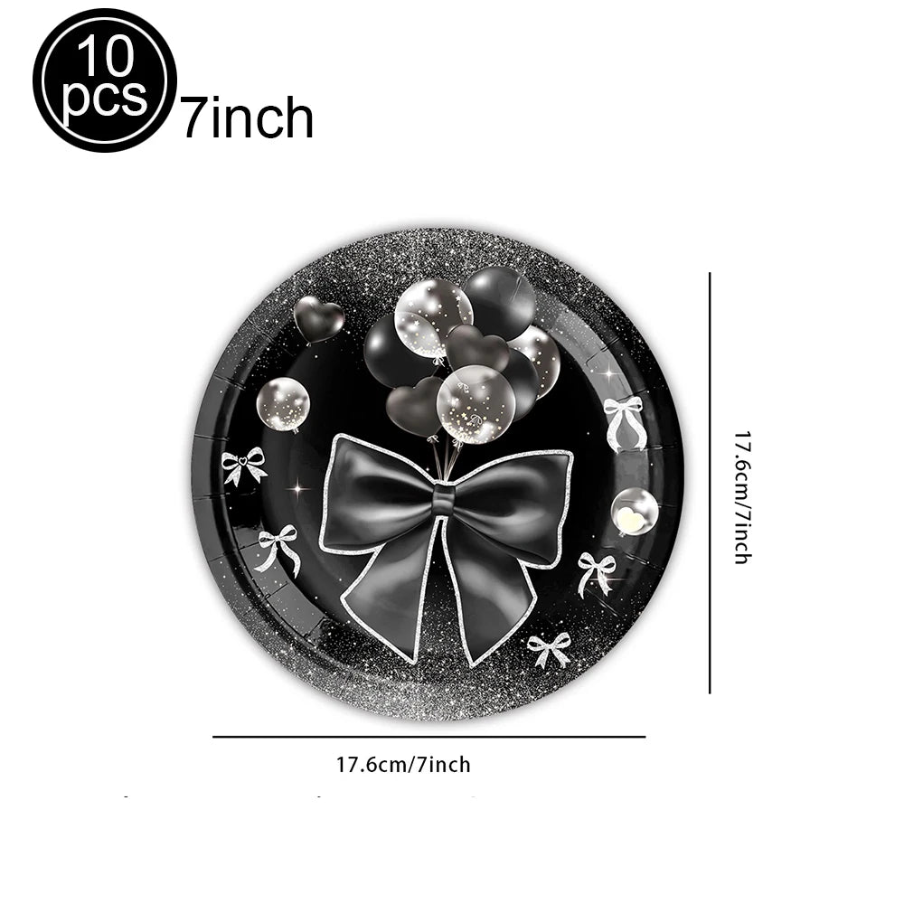 Black Bow Party Supplies Bow Birthday Party Dinner Plate Cup Napkin Toppers Bow Party Decors for Bachelorette Bridal Baby Shower