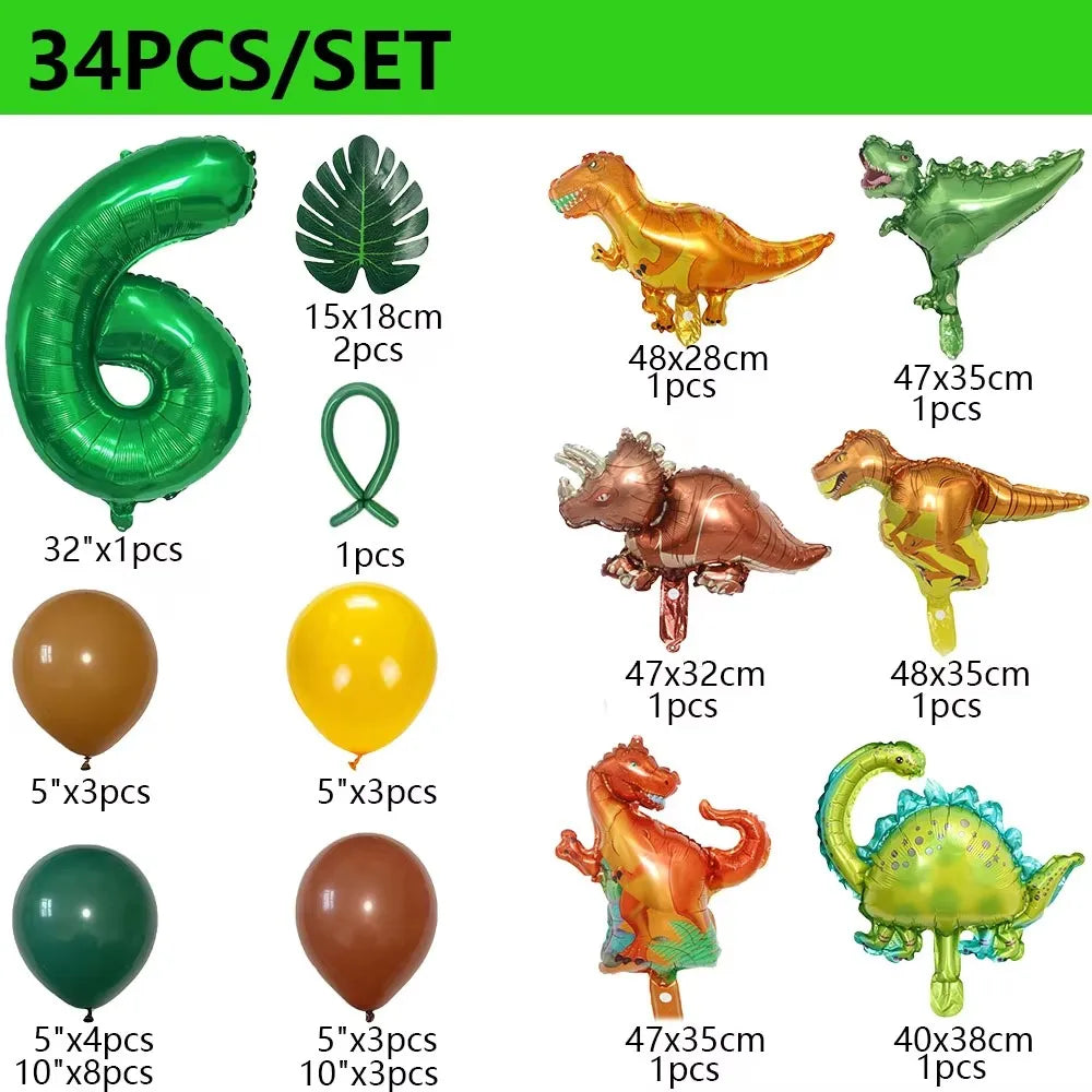 32 英寸 Number Dinosaur Birthday Party Dino Balloons Palm Leaf Set First Bthday Boy Party Kids Baby Shower Jungle Safari Deco