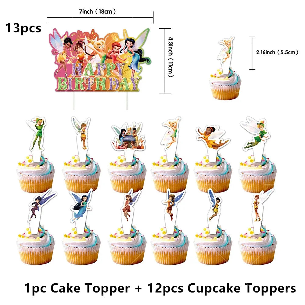 Tinker Bell Fairy Foil Balloons Pixie Latex Ballon Happy Birthday Banner Party Decorations Cake Toppers Cartoon Kids Girls Gift