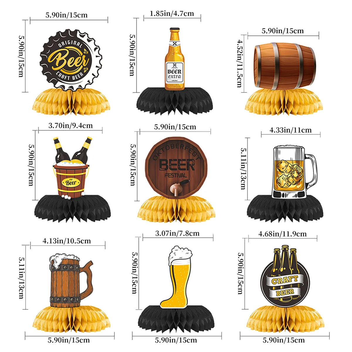 9Pcs Oktoberfest Theme Desktop Honeycomb Ornaments for Adults Boy Beer Festival Theme Birthday Party Background Props Decoration