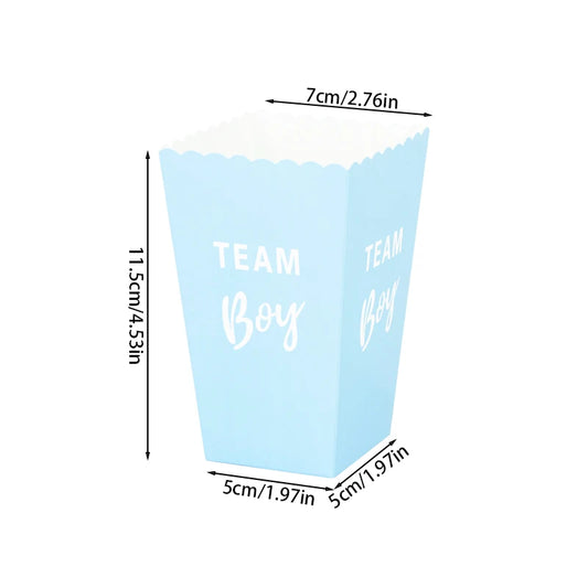 6pcs Gender Reveal Boy or Girl Popcorn Box Team Boy Girl Candy Treat Box Baby Shower Birthday Party Decor Packaging Supplies