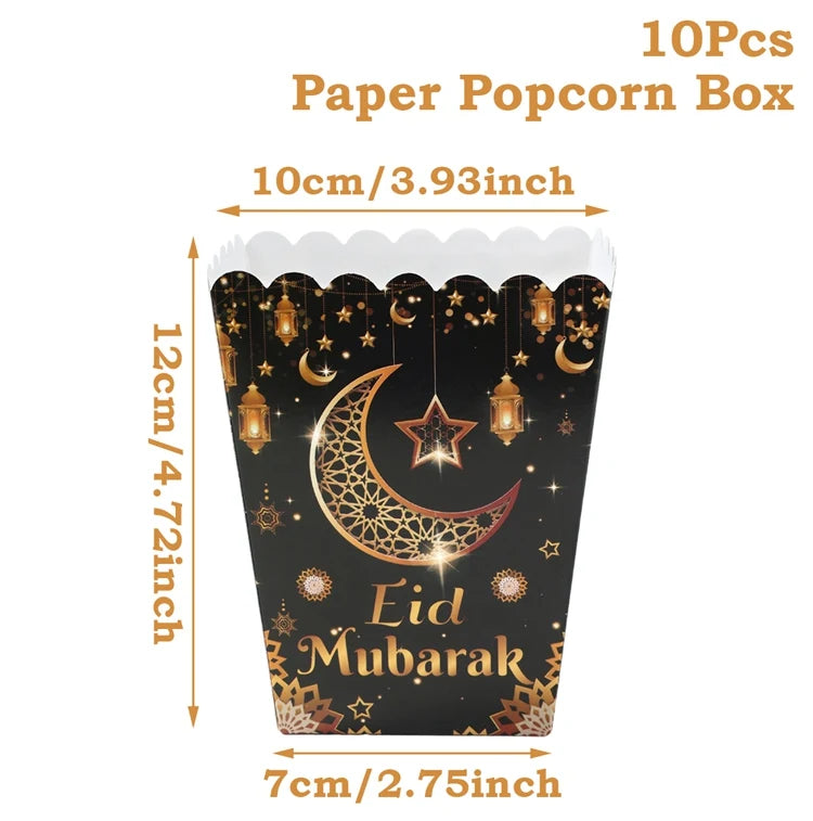 EID Mubarak Popcorn Box Biscuit Gift Box Ramadan Decoration 2025 For Home EID Mubarak Islamic Muslim Party Decor Eid al-Fitr