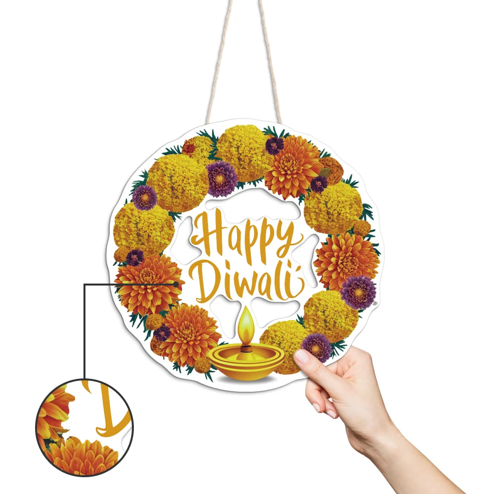 Putuo Decor 1pc Diwali Wood Hang Decoration, Wall Decor for Home Farmhouse Living Room Bedroom, The Hindu Festival Happy Diwali