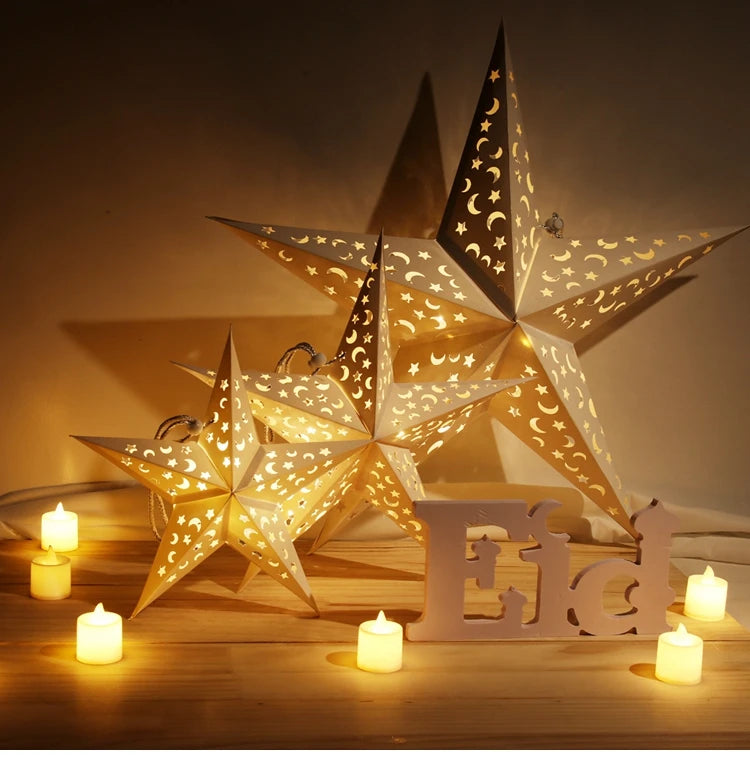 Hollow Star Hanging Pendants Ramadan Decorations 2025 for Home Ramadan Islamic Muslim Party Gifts Eid Mubarak Home Decorations