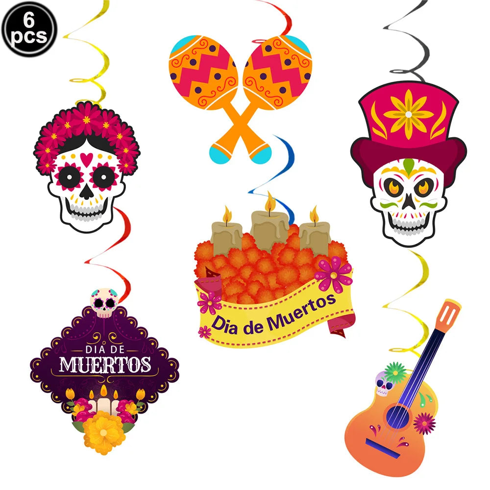 Day of the Dead Decor Dia De Los Muertos Picado Banner Sugar Skull Balloons for Mexican Fiesta Dia De Los Muertos Altar Party