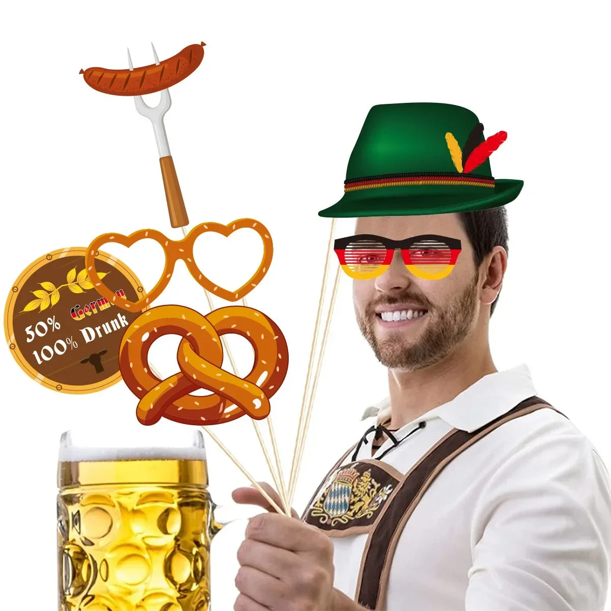 21Pcs Oktoberfest Theme Party Photo Booth Props for Boy Girl Bar Beer Festival Party Backdrop Birthday Party Favors Decorations
