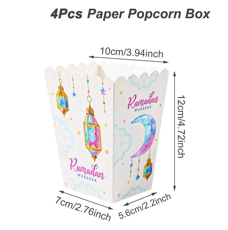 EID Mubarak Popcorn Box Biscuit Gift Box Ramadan Decoration 2025 For Home EID Mubarak Islamic Muslim Party Decor Eid al-Fitr