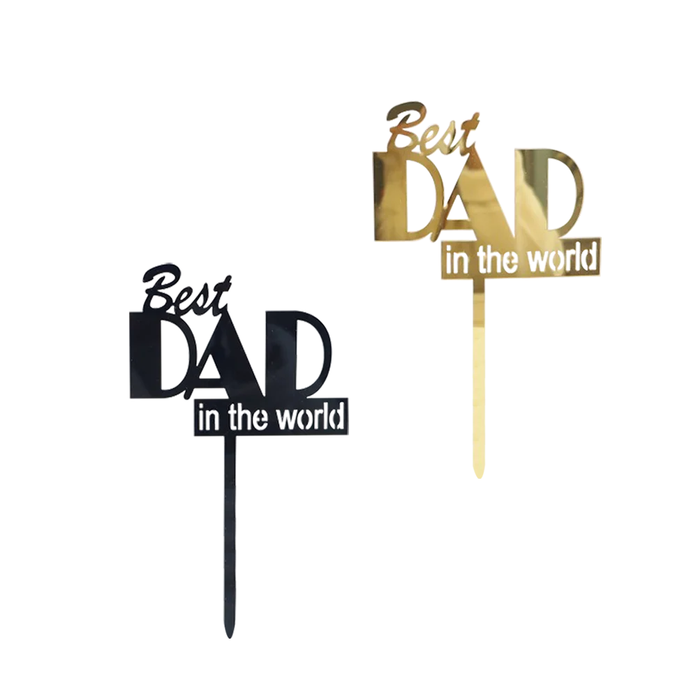 3pcs Gold Black Best Dad in the world Cake Topper Decorations for Father's Day Birithday Party Cake Decorations