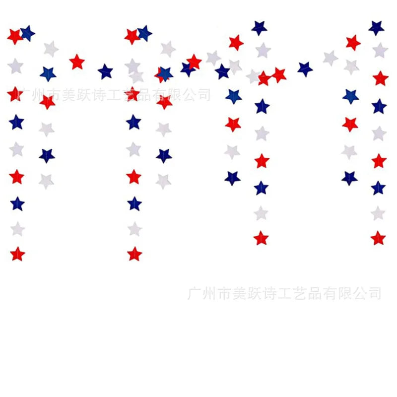 American Independence Day Party Home Decoration Glitter Silver Blue Red Happy 4th USA Letters Heart Stars Hanging Paper Garlands