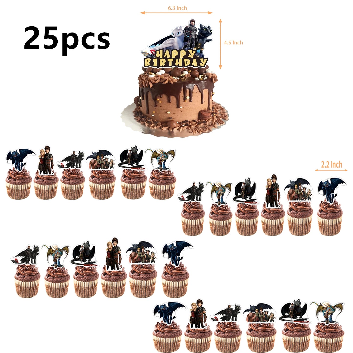 1set How Train Dragon Balloons No Teeth Toothlessing Green Eye Black Loong Party Decoration Happy Birthday Banner Cake Topper