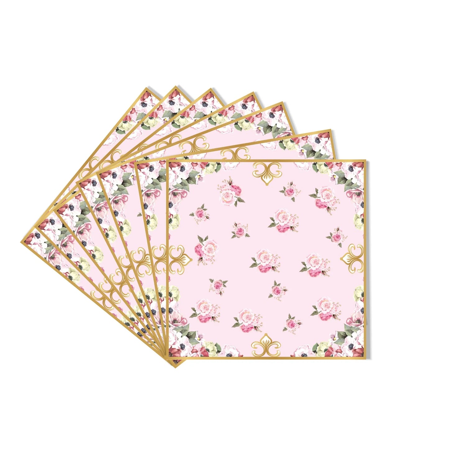 8Guests Elegant Tea Party Disposable Tableware Pink Green Floral Pattern Plates Napkins Women Happy Afternoon Tea Party