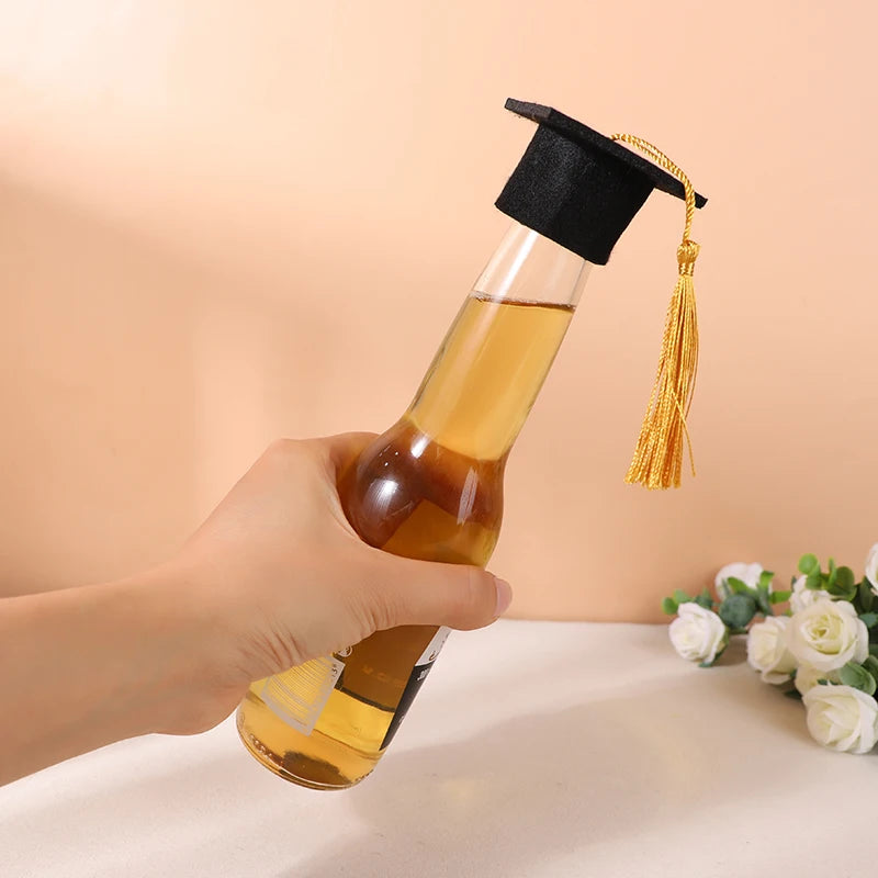 5/10pcs Felt Bachelor Hat with Tassels for Graduation Party DIY Decoration Wine Bottle Topper Graduate Mini Cap Candy Gift Boxes