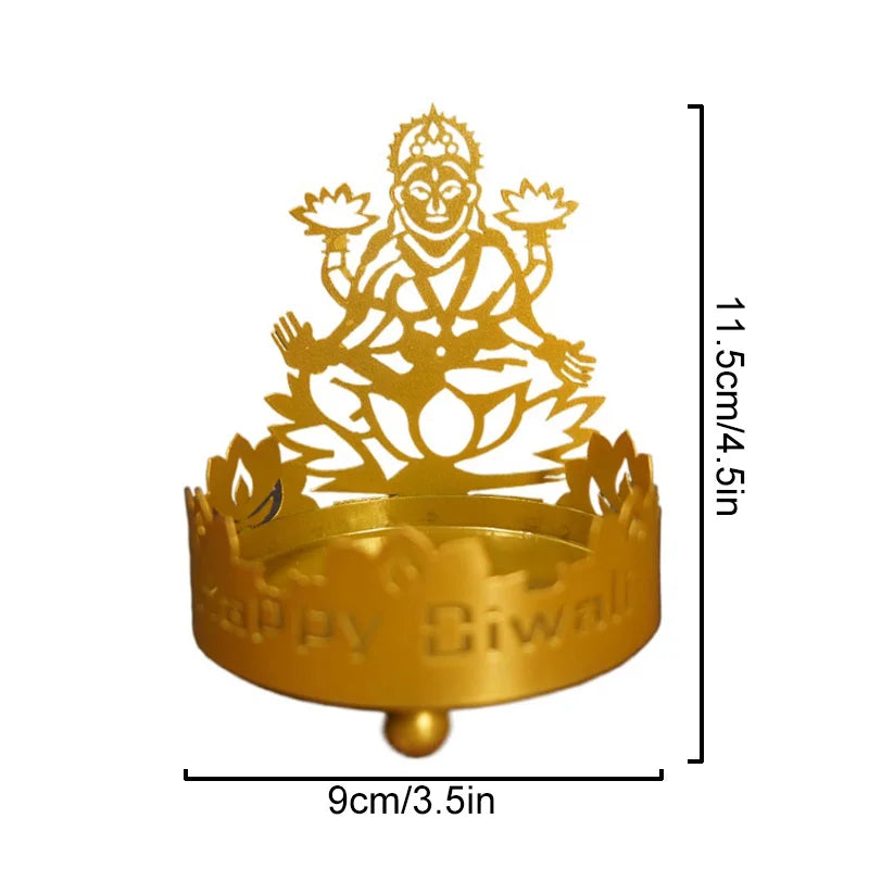 1Pc Art Metal Buddha Statue Candle Holder Crafts Home Decoration Hollow Shadow Diwali Festival Fortune Candle Lamp