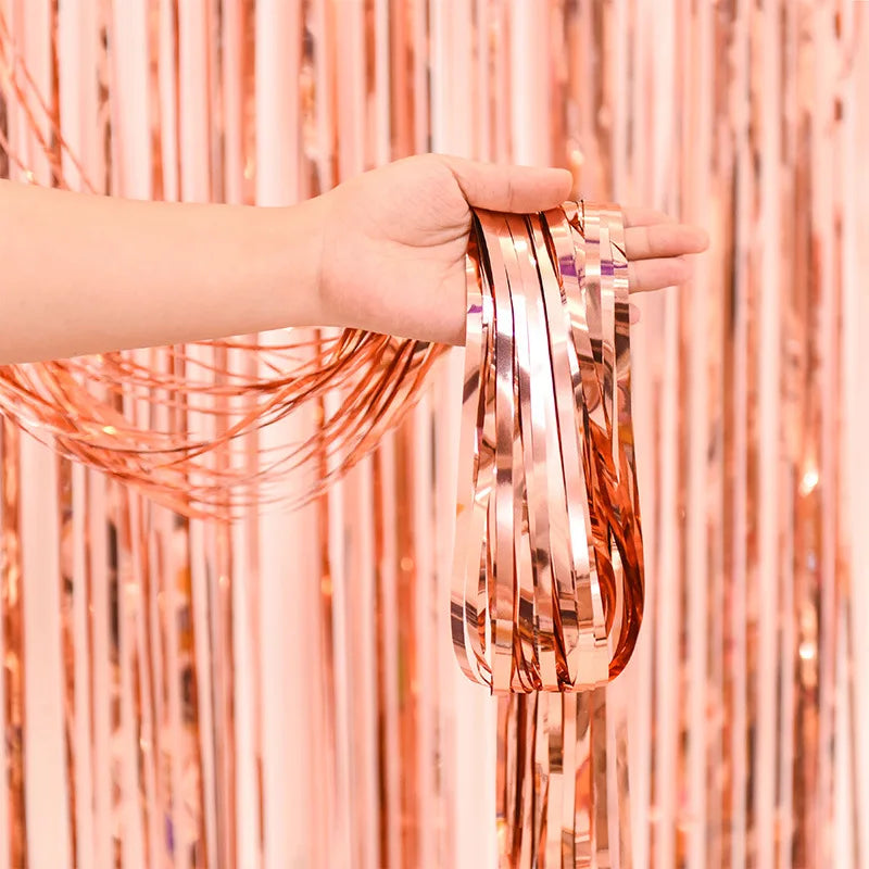 Valentine's Day Backdrop Curtains Glitter Gold Tinsel Fringe Foil Curtain Birthday Wedding Decoration Adult Anniversary Decor