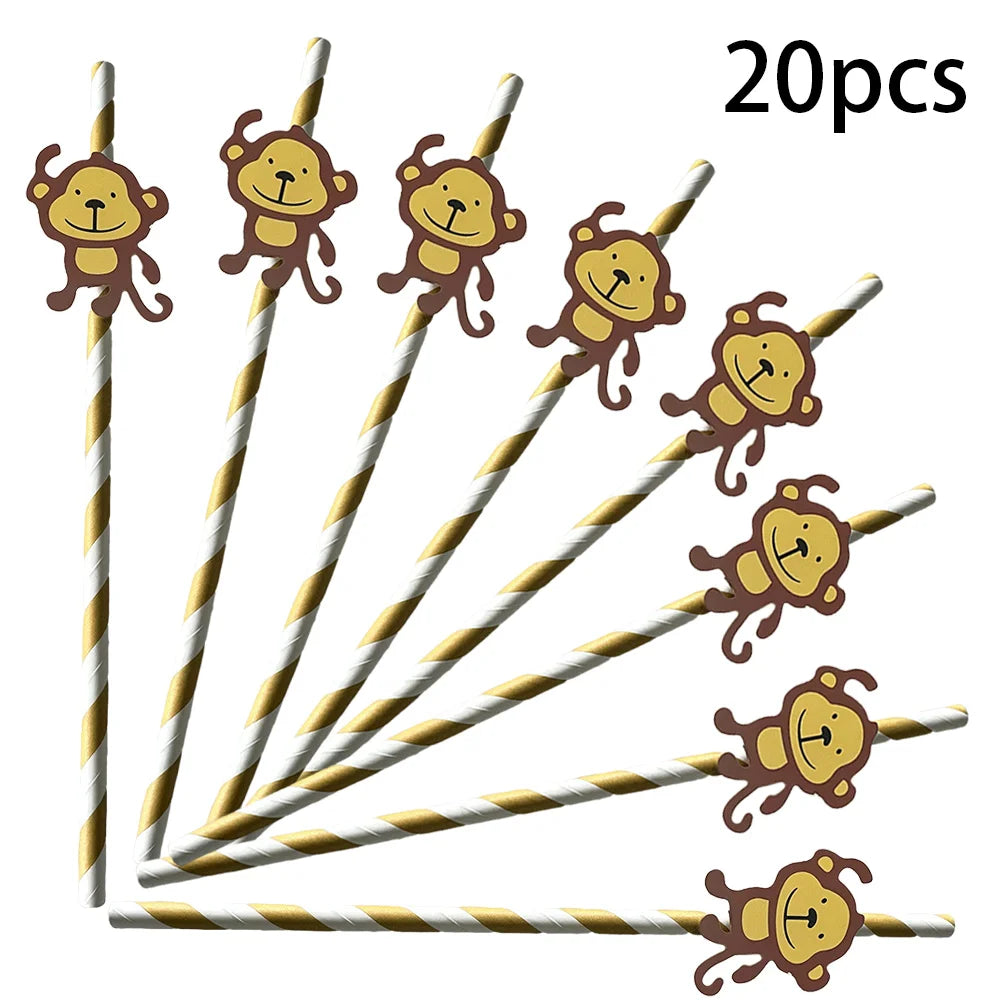 Monkey Party Supplies George Birthday Decorations Monkey Paper Plates Straw for Dinner Monkey Balloon Cake Decor