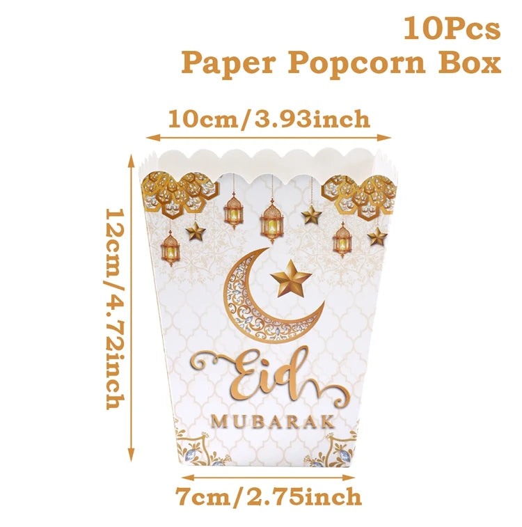 EID Mubarak Popcorn Box Biscuit Gift Box Ramadan Decoration 2025 For Home EID Mubarak Islamic Muslim Party Decor Eid al-Fitr