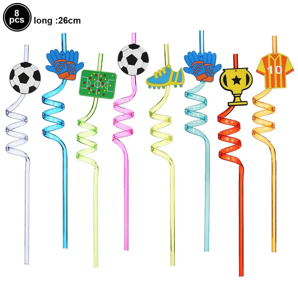 Football Themed Party Drinking Plastic Straws Kids Boys Birthday Decorations Reusable Straws Soccer Ball Sports Party Supplies