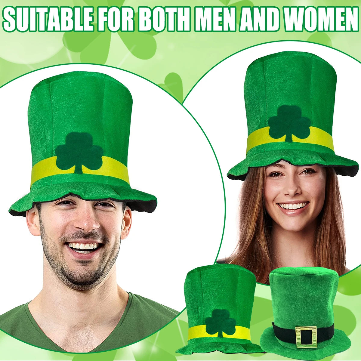Saint Patricks Day Top Hat Holiday Fake Beard Green Celebration Costume for Irish Festival Birthday Party Decor Supplies