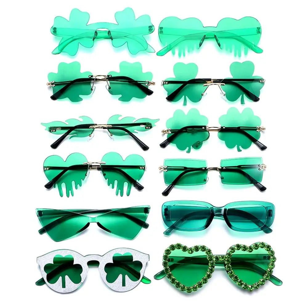 1pc St. Patrick's Day Irish Shamrock Sunglasses Green Four Leaf Clover Leprechaun Costume Glasses Party DIY Decor Supplies