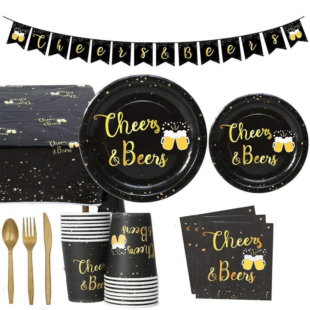Cheers Beer Glasses Decorations Disposable Tableware Plates Cup Napkins Oktoberfest Wedding Spiderman Baby Shower Stitch Sonic