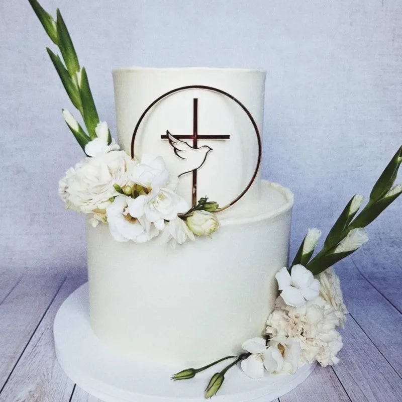 IHS Baptism First Communion Cake Decorations Christening Peace Dove Cake Topper for Communion Party Supplies Cake Decorations