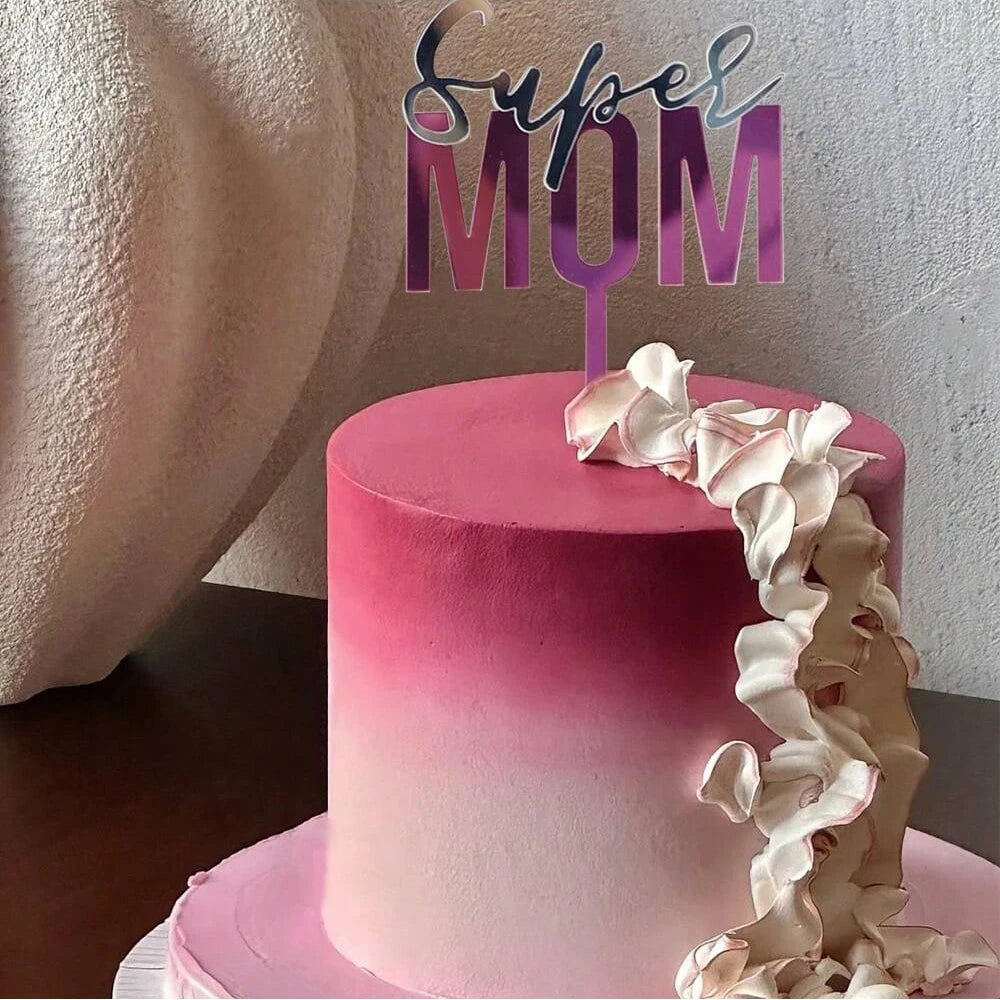 5pcs Happy Mother's Day Cake Toppers Acrylic Mirror Pink Cupcake Topper Heart Best MOM Party Cake Dessert Decorations