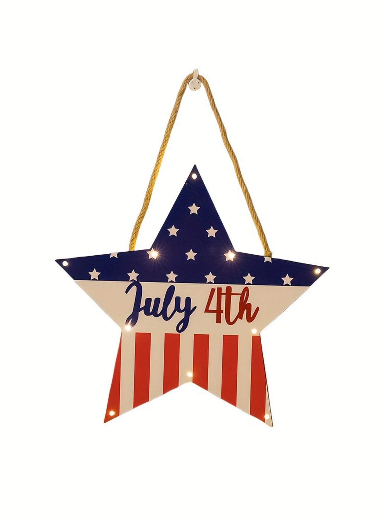 1pc 30cm Wood Independence Day Flash Star Doorplate with Lights July 4th Door Hanger Wall Pendants Independence Day Decorations