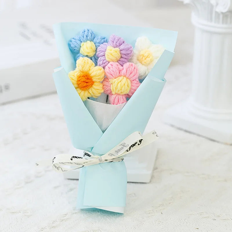 Creative Mini Knitted Flower Bouquet, Woolen Flower Bouquet, Floral Decoration