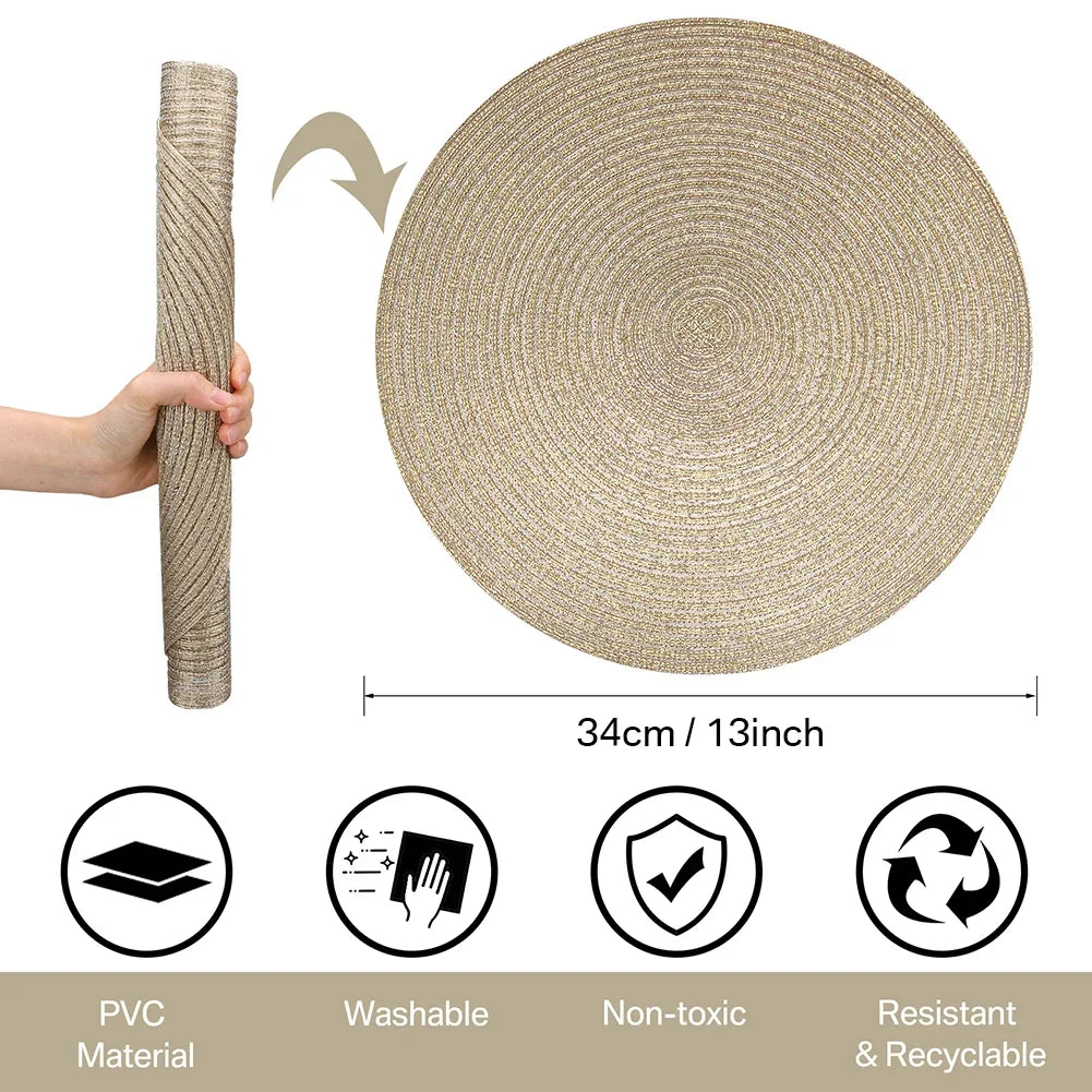 Set of 6 Round Placemats and Coasters Braided Woven Place Mats Washable Heat Resistant Table Mats and Coasters for Dining Table
